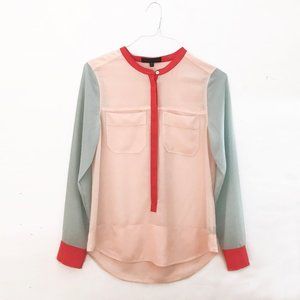 SANCTUARY Colorblock Cafe Blouse, XS, Blue/Pink
